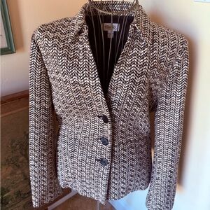Talbots Black and Cream Zigzag Blazer size 10 Unique Classy